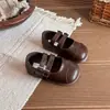 Sapatos Individuais Femininos Estilo Coreano Retrô com Velcro Patchwork Bico Redondo 2026 Primavera/Outono Novos Mary Janes de Solado Macio Sapatos de Couro para Crianças