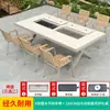 Mesa de Barbacoa del Patio Familiar Moe, Mesas y Sillas de Plástico y Madera para Jardín al Aire Libre, Parrilla de Carbón y Eléctrica Comercial para Exteriores, Ocio al Aire Libre de Madera Maciza