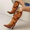 Talla 34-48 Transfronteriza Talla Grande Botas de Mujer Otoño e Invierno Punta Fina Caña Alta Botas Martin Suela de Goma Suave Mujer Tacón de Aguja Estilo Europeo y Americano Color Sólido