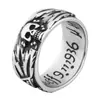Anel Viking para homens, anel de aço titânio com padrão de caveira, anel masculino de caveira dominante, joia para mão