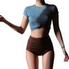 2020 Nuevo Clase 1921 Retro Traje de Baño para Mujer Dividido Boxer Manga Corta Cintura Alta Conservador Traje de Baño para Aguas Termales K854