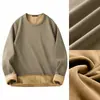 Camiseta de Manga Larga para Hombre de Terciopelo Zorro Plateado de 420g, Top Engrosado con Forro Polar, Cuello Redondo, Camiseta Base, Ropa Interior Térmica de Color Sólido para Otoño e Invierno