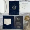 Porta-Cartões de Veludo Azul Escuro Personalizado, Convite de Acrílico com Estampagem Dourada, Novo Convite de Casamento, Cartão de Convite de Casamento de Veludo