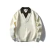Camisa Polo de Manga Larga para Temporada de Primavera y Otoño, Camiseta Base Casual de Color Sólido de Alta Gama para Hombre con Cuello en V, Falso Dos Piezas
