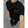 Camiseta negra de cuello redondo y manga corta para hombre, nuevo diseño de verano, camiseta de media manga con cremallera, top de manga tres cuartos, secado rápido