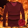Ropa interior térmica de invierno para hombre, parte superior con forro polar, engrosada, cálida, de manga larga, camiseta de cuello en V, para usar como capa exterior o interior, corte ajustado, ropa de otoño