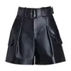 Calça de couro feminina estilo retrô para outono/inverno de 2026: design anti-espião, versátil, modelador, cintura alta, couro PU, perna larga, calça casual