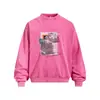 Moletom com Capuz Redondo Lavado Desgastado Estampa de Retrato Americano Corte Solto Casual Estilo Primavera e Outono Streetwear Pulôver