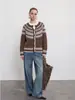 Cárdigan de punto jacquard Fair Isle vintage estilo francés para mujer, otoño e invierno, casual, amigable con la piel, abrigo suéter adelgazante
