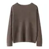 Suéter Feminino de Cashmere com Manga Longa, Nova Moda, Quente, Versátil, Elegante, Cor Sólida, Gola Redonda, Proteção contra o Frio
