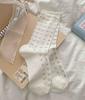 Calcetines Blancos Florales con Borde de Oreja de Madera para Mujer Calcetines Medios Calcetines de Algodón de Moda Calcetines Finos de Verano Calcetines Apilados de Estudiante JK Japonés