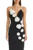 Vestido Estilo Corte Francês com Toque de Luxo, Alças de Pérola, Saia Bandagem, Design Floral Tridimensional, Vestido de Festa para Noite para Mulheres