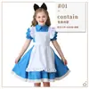 Disfraz de Rendimiento Infantil de Alicia para Niñas de Halloween Delantal Blanco Adorno Azul Traje de Sirvienta Vestido de Juego de Rol