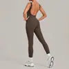 Ropa de yoga al por mayor transfronteriza, mono deportivo de Pilates de tela cepillada, ajustado de espalda profunda sin espalda, traje de una pieza envío directo