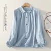 Foto Real de Camisa de Gasa de Algodón de Doble Capa, Holgada, Rejuvenecedora, de Manga Larga para Mujer, Nueva Moda Elegante de Principios de Otoño 2025