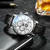 2026 Novo Moda Multifuncional Relógio de Negócios Relógio Masculino Três Olhos Seis Ponteiros Pulseira de Couro Relógio de Quartzo Atacado