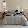 Juego de ropa de cama a rayas de cuatro piezas 100% algodón, Clase A, estilo simple, funda de edredón, sábana plana, sábana ajustable, algodón puro de 60 hilos, algodón lavado