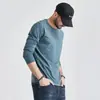 Camiseta Masculina de Manga Longa Outono Coreana Gola Redonda Tamanho Grande Camiseta Básica Cor Sólida Moda Primavera e Outono Camiseta Top