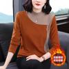 Moda Otoño e Invierno para Mujeres de Mediana Edad y Mayores Diseño Versátil de Bloques de Color Camiseta Base Térmica Adelgazante