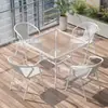 Conjunto de Mesa e Cadeiras Pequenas para Varanda de Três Peças Mesa e Cadeiras de Chá para Lazer Mesa e Cadeiras Externas Mesa Dobrável de Vidro Branco para Pátio Externo