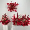 Arreglos de flores artificiales para bodas, arreglos florales para decoración de pasillo, decoraciones de escaparate de compromiso con temática de bosque, arreglos de escena de boda de color rojo rosa