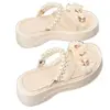 Sandalias de Hada de Perlas Estilo Verano 2026 con Plataforma Gruesa y Diseño Floral, Chanclas Dulces de Una Correa para Playa con Suela Gruesa