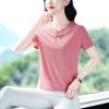 Camiseta de Manga Corta con Cuello en V para Mujer Verano 2026 Nuevo Estilo Camiseta con Solapa para Mamá de Mediana Edad Top Deportivo de Seda de Hielo Holgado Ropa de Verano