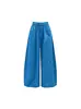 Calças de Ar Condicionado Azuis Frescas para Mulheres, Calças Casuais Retas Soltas Finas de Verão, Estilo Preguiçoso de Cintura Alta para Baixinhas, Calças de Perna Larga