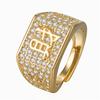 Múltiples Anillos de Lujo con Diamantes Microincrustados y Grabados, Incluyendo Anillos con los Caracteres 'Fortuna' y 'Riqueza'. Anillos Abiertos Creativos, Audaces y Lujosos