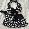 2026 Verano transfronterizo europeo y americano nuevo conjunto de dos piezas para mujer, sexy, chica caliente, lunares, camisola ultracorta y shorts de capullo