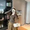 Camiseta de Manga Larga a Rayas Estilo Coreano con Bloques de Color, Nuevo Estilo 2026 para Mujer, Top de Punto Básico para Otoño