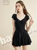 Traje de baño de una pieza con falda para mujer, modelo 161066, nuevo, para verano, color sólido, adecuado para jugar en el agua y vacaciones, cubre el abdomen y estiliza la figura