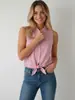Camiseta de Verano Fina sin Mangas Protectora del Sol para Mujer, Corte Holgado con Detalle de Nudo, Top sin Mangas de Moda