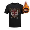 T-shirt de strass forrada de lã manga curta masculina cabeça de tigre roupas de algodão camisa de fundo de inverno plus size camiseta pesada de meia manga masculina