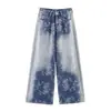 Atacado de Roupas Femininas Transfronteiriças 2026 Nova Coleção Primavera/Verão Estilo Simples Vintage Jacquard Não Elástico Jeans Wide-Leg Prata Brilhante