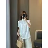 Zedaijiayi 26ª Nova Coleção Primavera/Verão Estilo Minimalista Mistura de Linho 30% Tencel Gola Lapela Cor Sólida Camisa de Manga Curta para Mulheres