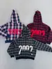 Chamarra con Cierre Hip-Hop Callejero Americano Parche Bordado Otoño e Invierno Rayas Cuadros Hombres y Mujeres Pareja Sudadera con Capucha Holgada