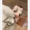 Estilo Mismo de Mamá Uva Elegantes Punta Cuadrada Correa Cruzada Perezosos Versátiles Estampado de Leopardo Ropa Exterior Pantuflas Peludas para Mujer en Otoño e Invierno