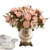 Flor artificial de peonía con núcleo de hortensia retro europea, ramo de simulación, venta al por mayor, decoración de escalera de boda, flor artificial, flor de seda