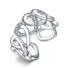 Anillo de Corazón Hueco Chapado en Platino Apertura Ajustable Anillo con Diamantes de Entrega en Forma de Corazón Anillo con Forma de Corazón