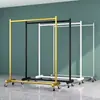 Estante de exhibición de ropa, estante de perchas para ropa de mujer, estante de ropa de pie para tienda de ropa al por mayor de una barra, estante de exhibición para transmisión en vivo con ruedas