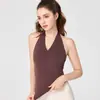 Top de Yoga Nuls Spicy Girl Estilo Europeo y Americano con Cuello Halter Espalda Descubierta y Copas Fijas, Espalda Hermosa, Sensación de Piel Desnuda, Camiseta Deportiva Ajustada para Mujer