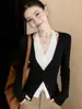 Cardigan Suéter de Tricô Gola V Halter Falso Duas Peças Outono Roupa Feminina 2026 Novo Estilo Quente Camada Base Top Interno