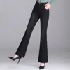 Calça jeans flare moderna e que rejuvenesce, com efeito desgastado, para mulheres, novo estilo outono 2026, calça casual elegante de cintura alta, modeladora, com stretch