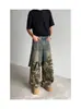 Jeans Cargo Camuflaje Americanos Retro Lavados Desgastados Rasgados Falsos de Dos Piezas Holgados Sueltos de Pierna Ancha