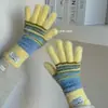 Guantes de Dedo sin Dedos Gruesos Cálidos a Prueba de Viento y Frío para Mujer con Rayas Arcoíris Lindas para Mujer