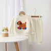 Conjunto de Primavera e Outono para Bebê Cão Lã Bordado Veludo Moletom Conjunto Roupa para Passeio