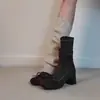 Botas de tacón grueso estilo ballet francés, modelo 2026 nuevo, con lazo y cremallera lateral, botas elásticas para mujer, adelgazantes y versátiles