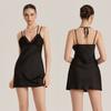 Transfronteiriço Novo Sexy Renda Alça no Pescoço Amarrar Seda Gelada Camisola Vestido Curto Cetim Chiffon Camisola Roupão de Dormir Feminino