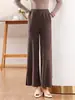 Pantalones de Punto Rectos de Pierna Ancha 100% Lana para Mujer de Gama Alta de Cintura Alta Otoño Estrechos Nuevos con Hebilla Estilo Chino Casual